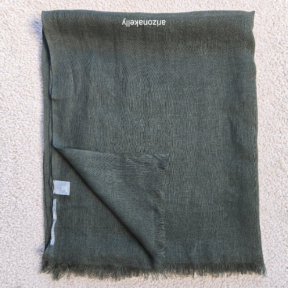 Eileen Fisher Linen Scarf Olive Green - Picture 1 of 10